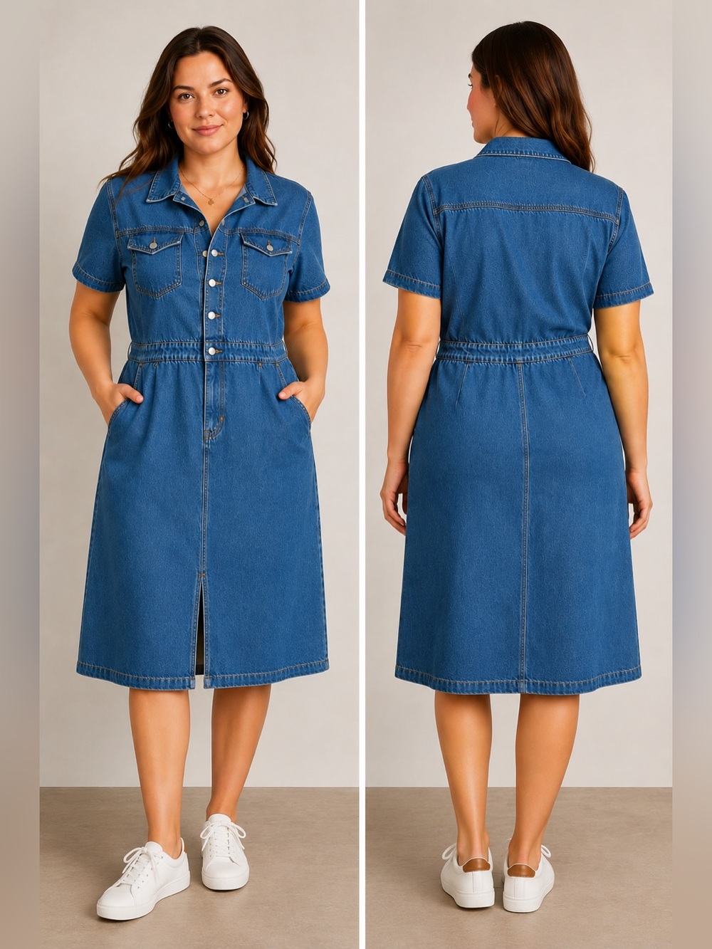 Signature by Levi Strauss Blue Denim Short-Sleeve Dress 100% cotton not straight